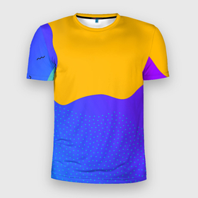 Мужская футболка 3D Slim с принтом Яркие разноцветные пятна в Екатеринбурге, 100% полиэстер с улучшенными характеристиками | приталенный силуэт, круглая горловина, широкие плечи, сужается к линии бедра | абстрактные | геометрия | классика | классические | нейтральные | спокойные | узор | узоры