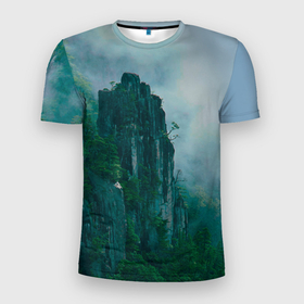 Мужская футболка 3D Slim с принтом горы   скалы в Новосибирске, 100% полиэстер с улучшенными характеристиками | приталенный силуэт, круглая горловина, широкие плечи, сужается к линии бедра | abstract | pattern | texture | абстракция | горный мир | горы | краски | пятна красок | скалы | туризм | эффект красок