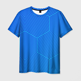Мужская футболка 3D с принтом Blue geometry линии в Белгороде, 100% полиэфир | прямой крой, круглый вырез горловины, длина до линии бедер | абстрактные | классика | классические | нейтральные | спокойные | узор | узоры