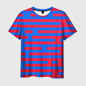 Мужская футболка 3D с принтом Красно синие полосы в Екатеринбурге, 100% полиэфир | прямой крой, круглый вырез горловины, длина до линии бедер | абстрактные | классика | классические | нейтральные | спокойные | узор | узоры