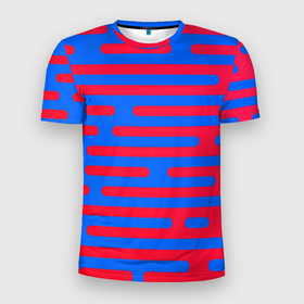 Мужская футболка 3D Slim с принтом Красно синие полосы в Кировске, 100% полиэстер с улучшенными характеристиками | приталенный силуэт, круглая горловина, широкие плечи, сужается к линии бедра | абстрактные | классика | классические | нейтральные | спокойные | узор | узоры
