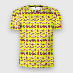Мужская футболка 3D Slim с принтом Для любителей эклеров в Тюмени, 100% полиэстер с улучшенными характеристиками | приталенный силуэт, круглая горловина, широкие плечи, сужается к линии бедра | булочка | выпечка | джем | лакомство | мороженное | сладкое | сладости