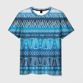 Мужская футболка 3D с принтом Узор в стиле бохо на синем фоне в Белгороде, 100% полиэфир | прямой крой, круглый вырез горловины, длина до линии бедер | bohemian chic | boho | boho chic | богемный стиль | бохо | геометрический узор