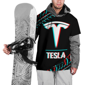 Накидка на куртку 3D с принтом Значок Tesla в стиле Glitch на темном фоне в Санкт-Петербурге, 100% полиэстер |  | auto | brand | glitch | logo | paint | symbol | tesla | авто | бренд | брызги | глитч | значок | краска | лого | символ | тесла
