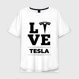 Мужская футболка хлопок Oversize с принтом Tesla Love Classic в Екатеринбурге, 100% хлопок | свободный крой, круглый ворот, “спинка” длиннее передней части | 