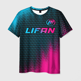 Мужская футболка 3D с принтом Lifan Auto Neon Gradient в Тюмени, 100% полиэфир | прямой крой, круглый вырез горловины, длина до линии бедер | auto | brand | lifan | logo | symbol | авто | бренд | градиент | лифан | лого | неон | полутона | символ