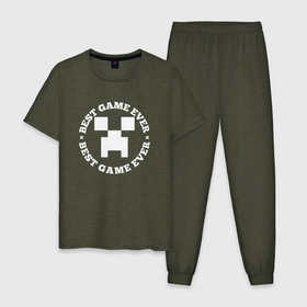 Мужская пижама хлопок с принтом Символ Minecraft и круглая надпись Best Game Ever , 100% хлопок | брюки и футболка прямого кроя, без карманов, на брюках мягкая резинка на поясе и по низу штанин
 | 