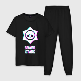 Мужская пижама хлопок с принтом Brawl Stars в стиле Glitch и Баги Графики в Кировске, 100% хлопок | брюки и футболка прямого кроя, без карманов, на брюках мягкая резинка на поясе и по низу штанин
 | 