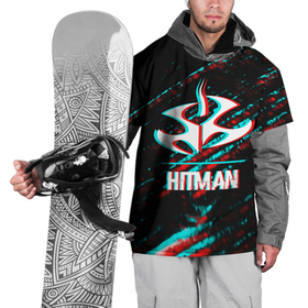 Накидка на куртку 3D с принтом Hitman в стиле Glitch и Баги Графики на темном фоне в Новосибирске, 100% полиэстер |  | glitch | hitman | logo | баги | глитч | игра | игры | лого | логотип | символ | хитман