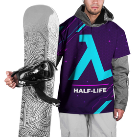 Накидка на куртку 3D с принтом Символ Half Life в неоновых цветах на темном фоне в Петрозаводске, 100% полиэстер |  | Тематика изображения на принте: half life | halflife | logo | neon | игра | игры | краска | краски | лого | логотип | неон | символ | халф лайф