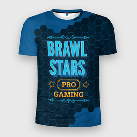 Мужская футболка 3D Slim с принтом Игра Brawl Stars: PRO Gaming , 100% полиэстер с улучшенными характеристиками | приталенный силуэт, круглая горловина, широкие плечи, сужается к линии бедра | brawl stars | logo | pro | бравл старс | игра | игры | лого | логотип | символ | соты