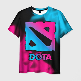 Мужская футболка 3D с принтом Dota Neon Gradient в Санкт-Петербурге, 100% полиэфир | прямой крой, круглый вырез горловины, длина до линии бедер | dota | logo | градиент | дота | игра | игры | лого | логотип | неон | огонь | пламя | символ