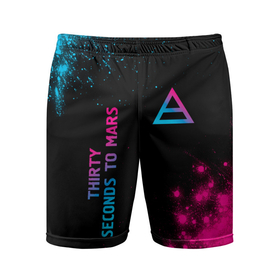 Мужские шорты спортивные с принтом Thirty Seconds to Mars Neon Gradient ,  |  | 