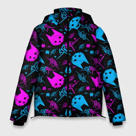 Мужская зимняя куртка 3D с принтом Stray   neon pattern в Кировске, верх — 100% полиэстер; подкладка — 100% полиэстер; утеплитель — 100% полиэстер | длина ниже бедра, свободный силуэт Оверсайз. Есть воротник-стойка, отстегивающийся капюшон и ветрозащитная планка. 

Боковые карманы с листочкой на кнопках и внутренний карман на молнии. | Тематика изображения на принте: cat | cyberpunk | бездомный | бродячий | киберпанк | кот | кошка | стрей | стрэй