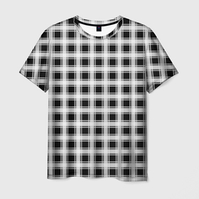 Мужская футболка 3D с принтом Black and white tartan check в Новосибирске, 100% полиэфир | прямой крой, круглый вырез горловины, длина до линии бедер | Тематика изображения на принте: black and white | tartan | клетка | клетчатый узор | узор в клетку | черно белый | шотландка