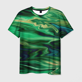 Мужская футболка 3D с принтом Абстрактный узор в зеленых тонах в Санкт-Петербурге, 100% полиэфир | прямой крой, круглый вырез горловины, длина до линии бедер | абстрактный узор | зеленый | оттенки зеленого | разводы | размытый узор | текстура краски