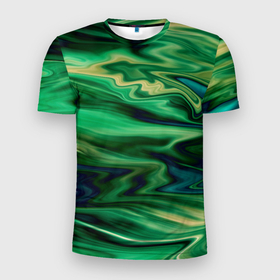 Мужская футболка 3D Slim с принтом Абстрактный узор в зеленых тонах в Санкт-Петербурге, 100% полиэстер с улучшенными характеристиками | приталенный силуэт, круглая горловина, широкие плечи, сужается к линии бедра | абстрактный узор | зеленый | оттенки зеленого | разводы | размытый узор | текстура краски