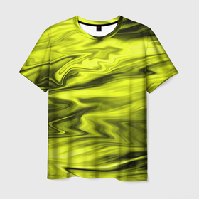 Мужская футболка 3D с принтом Неоновый желтый с черным абстрактный узор в Кировске, 100% полиэфир | прямой крой, круглый вырез горловины, длина до линии бедер | Тематика изображения на принте: абстрактный узор | желтый | желтый неоновый | мраморная текстура | разводы | серый и желтый