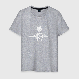 Мужская футболка хлопок с принтом Stray (ровный логотип) в Белгороде, 100% хлопок | прямой крой, круглый вырез горловины, длина до линии бедер, слегка спущенное плечо. | игра | киберпанк | котик | логотип