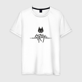 Мужская футболка хлопок с принтом Stray (ровный логотип, черный) в Белгороде, 100% хлопок | прямой крой, круглый вырез горловины, длина до линии бедер, слегка спущенное плечо. | игра | киберпанк | котик | логотип