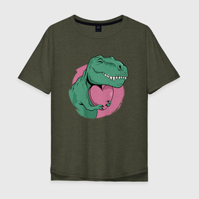 Мужская футболка хлопок Oversize с принтом Tyrannosaurus love в Екатеринбурге, 100% хлопок | свободный крой, круглый ворот, “спинка” длиннее передней части | Тематика изображения на принте: dinosaur | rex | t rex | tyrannosaurus | tyrannosaurus rex | динозавр | т рекс | тираннозавр | тиранозавр рекс | хищные динозавры рекс