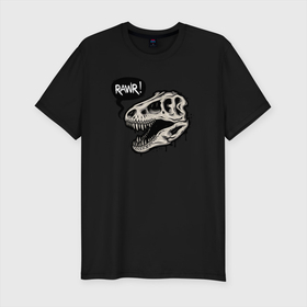 Мужская футболка хлопок Slim с принтом Tyrannosaurus Rawr в Курске, 92% хлопок, 8% лайкра | приталенный силуэт, круглый вырез ворота, длина до линии бедра, короткий рукав | dinosaur | rex | t rex | tyrannosaurus | tyrannosaurus rex | динозавр | т рекс | тираннозавр | тиранозавр рекс | хищные динозавры рекс