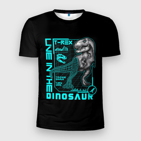 Мужская футболка 3D Slim с принтом Хищный динозавр тираннозавр в Белгороде, 100% полиэстер с улучшенными характеристиками | приталенный силуэт, круглая горловина, широкие плечи, сужается к линии бедра | dinosaur | rex | t rex | tyrannosaurus | tyrannosaurus rex | динозавр | т рекс | тираннозавр | тиранозавр рекс | хищные динозавры рекс