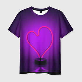 Мужская футболка 3D с принтом Неоновый фонарь сердце   Фиолетовый   Любовь в Санкт-Петербурге, 100% полиэфир | прямой крой, круглый вырез горловины, длина до линии бедер | abstraction | art | artwork | colorful | colors | dark | darkness | graphics | heart | love | neon | patterns | surrealism | sweethuman | sweethumen | абстракция | арт | графика | искусство | любовь | неон | разноцветный | сердце | сюрреализм | темнота | 