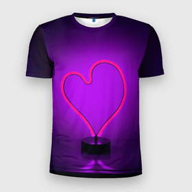 Мужская футболка 3D Slim с принтом Неоновый фонарь сердце   Фиолетовый   Любовь , 100% полиэстер с улучшенными характеристиками | приталенный силуэт, круглая горловина, широкие плечи, сужается к линии бедра | abstraction | art | artwork | colorful | colors | dark | darkness | graphics | heart | love | neon | patterns | surrealism | sweethuman | sweethumen | абстракция | арт | графика | искусство | любовь | неон | разноцветный | сердце | сюрреализм | темнота | 
