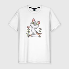 Мужская футболка хлопок Slim с принтом Кот и лето , 92% хлопок, 8% лайкра | приталенный силуэт, круглый вырез ворота, длина до линии бедра, короткий рукав | cat | котенок | котики | коты | кошки