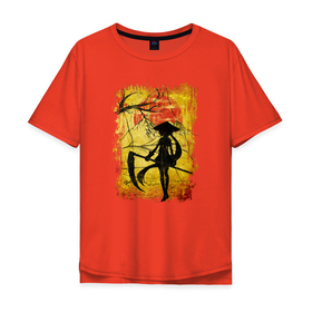 Мужская футболка хлопок Oversize с принтом Девочка самурай с косой в Белгороде, 100% хлопок | свободный крой, круглый ворот, “спинка” длиннее передней части | 