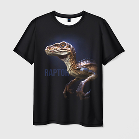 Мужская футболка 3D с принтом Динозавр раптор в Белгороде, 100% полиэфир | прямой крой, круглый вырез горловины, длина до линии бедер | velociraptor | велоцераптор | велоцираптор | динозавры | раптор | хищные динозавры