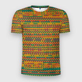 Мужская футболка 3D Slim с принтом Квадратный хаос в Петрозаводске, 100% полиэстер с улучшенными характеристиками | приталенный силуэт, круглая горловина, широкие плечи, сужается к линии бедра | Тематика изображения на принте: квадраты | пикселы | прямоугольники | узор | цвет