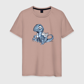 Мужская футболка хлопок с принтом Велоцераптор динозавр в Белгороде, 100% хлопок | прямой крой, круглый вырез горловины, длина до линии бедер, слегка спущенное плечо. | velociraptor | велоцераптор | велоцираптор | динозавры | раптор | хищные динозавры