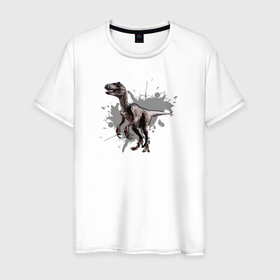 Мужская футболка хлопок с принтом Хищный велоцираптор в Белгороде, 100% хлопок | прямой крой, круглый вырез горловины, длина до линии бедер, слегка спущенное плечо. | velociraptor | велоцераптор | велоцираптор | динозавры | раптор | хищные динозавры