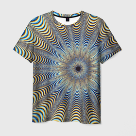 Мужская футболка 3D с принтом Туннель   оптическая иллюзия в Белгороде, 100% полиэфир | прямой крой, круглый вырез горловины, длина до линии бедер | Тематика изображения на принте: 3d | 3д | арт | волны | геометрия | гипно | гипноарт | гипнотический | оптическая иллюзия | туннель