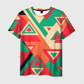 Мужская футболка 3D с принтом Треугольный хаос в Кировске, 100% полиэфир | прямой крой, круглый вырез горловины, длина до линии бедер | абстракция | геометрия | динамика | линии | треугольники | углы