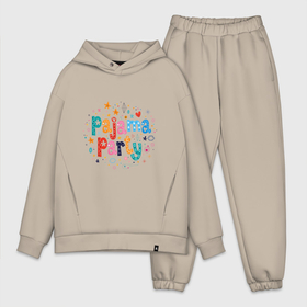 Мужской костюм хлопок OVERSIZE с принтом Pajama party в Курске,  |  | pajama party | phrase | quote | text | пижамная вечеринка | текст | фраза | цитата