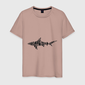Мужская футболка хлопок с принтом Тигровая акула графика в Белгороде, 100% хлопок | прямой крой, круглый вырез горловины, длина до линии бедер, слегка спущенное плечо. | 