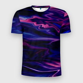 Мужская футболка 3D Slim с принтом Фиолетово розовый абстрактный узор в Петрозаводске, 100% полиэстер с улучшенными характеристиками | приталенный силуэт, круглая горловина, широкие плечи, сужается к линии бедра | модный | мрамор | мраморная текстура | пурпурный | пятна | разводы | фиолетовый