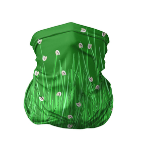 Бандана-труба 3D с принтом Трава с белыми цветочками в Петрозаводске, 100% полиэстер, ткань с особыми свойствами — Activecool | плотность 150‒180 г/м2; хорошо тянется, но сохраняет форму | зеленый | паттерн | природа | цветы