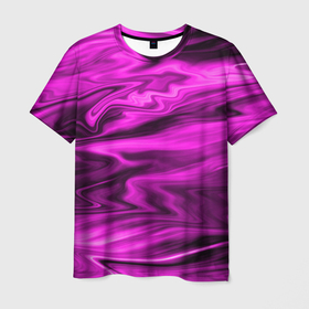 Мужская футболка 3D с принтом Розово пурпурный закат в Петрозаводске, 100% полиэфир | прямой крой, круглый вырез горловины, длина до линии бедер | Тематика изображения на принте: абстрактный узор | малиновый | мрамор | мраморный узор | пурпурный | пятна | разводы | размытый фон
