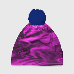Шапка 3D c помпоном с принтом Розово пурпурный закат в Новосибирске, 100% полиэстер | универсальный размер, печать по всей поверхности изделия | Тематика изображения на принте: абстрактный узор | малиновый | мрамор | мраморный узор | пурпурный | пятна | разводы | размытый фон