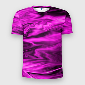 Мужская футболка 3D Slim с принтом Розово пурпурный закат в Екатеринбурге, 100% полиэстер с улучшенными характеристиками | приталенный силуэт, круглая горловина, широкие плечи, сужается к линии бедра | абстрактный узор | малиновый | мрамор | мраморный узор | пурпурный | пятна | разводы | размытый фон