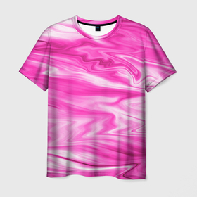 Мужская футболка 3D с принтом Розовая мраморная текстура в Екатеринбурге, 100% полиэфир | прямой крой, круглый вырез горловины, длина до линии бедер | абстрактный узор | мрамор | мраморный узор | пятна | разводы | розовый | розовый мрамор