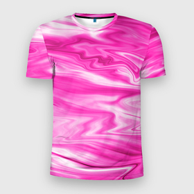 Мужская футболка 3D Slim с принтом Розовая мраморная текстура в Петрозаводске, 100% полиэстер с улучшенными характеристиками | приталенный силуэт, круглая горловина, широкие плечи, сужается к линии бедра | абстрактный узор | мрамор | мраморный узор | пятна | разводы | розовый | розовый мрамор