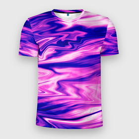 Мужская футболка 3D Slim с принтом Розово фиолетовый мраморный узор в Петрозаводске, 100% полиэстер с улучшенными характеристиками | приталенный силуэт, круглая горловина, широкие плечи, сужается к линии бедра | абстрактный узор | мрамор | мраморный узор | розовый | фиолетовый