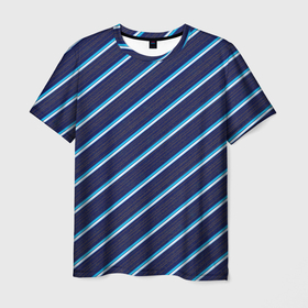 Мужская футболка 3D с принтом Бирюза в линию в Курске, 100% полиэфир | прямой крой, круглый вырез горловины, длина до линии бедер | бело берюзовый | бирюза | золото на синем | линии | полоски