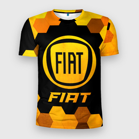 Мужская футболка 3D Slim с принтом Fiat   Gold Gradient в Петрозаводске, 100% полиэстер с улучшенными характеристиками | приталенный силуэт, круглая горловина, широкие плечи, сужается к линии бедра | 