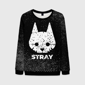 Мужской свитшот 3D с принтом Stray с потертостями на темном фоне в городе Новоалтайск, 100% полиэстер с мягким внутренним слоем | круглый вырез горловины, мягкая резинка на манжетах и поясе, свободная посадка по фигуре | 